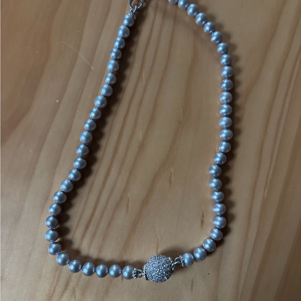 Judith Ripka Silver Pearl Necklace with Crystal Accent